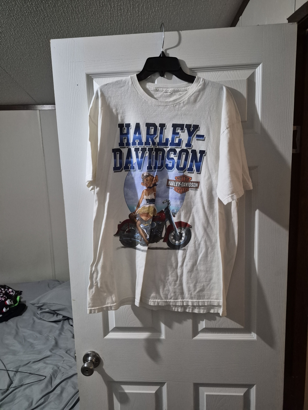 Harley-Davidson Mens White Graphic Tee - Blue Logo